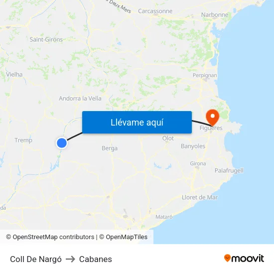 Coll De Nargó to Cabanes map