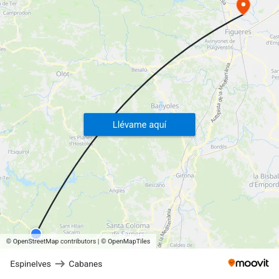 Espinelves to Cabanes map
