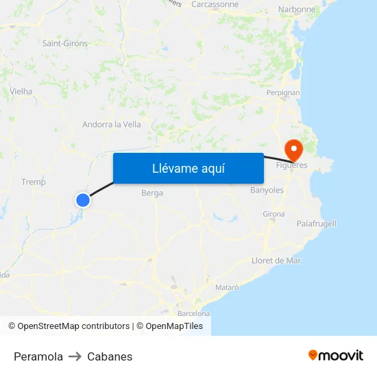 Peramola to Cabanes map