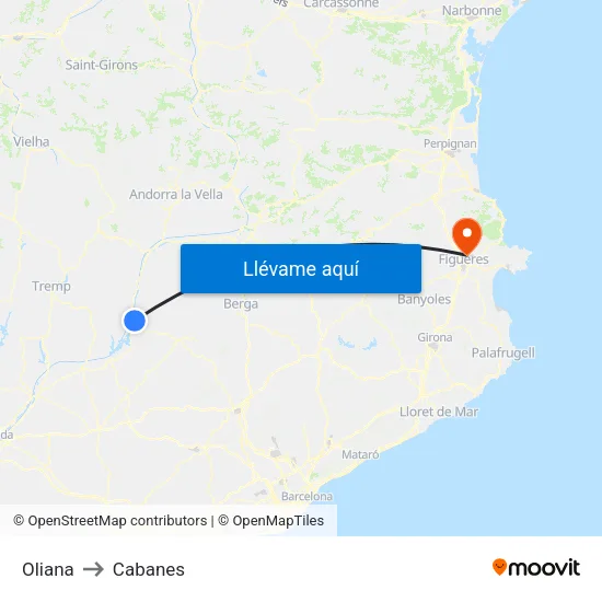 Oliana to Cabanes map