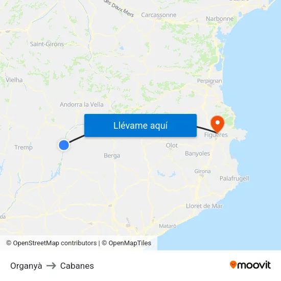 Organyà to Cabanes map