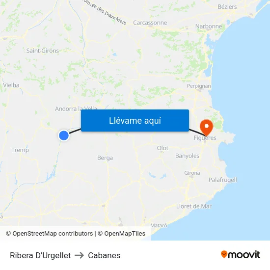 Ribera D'Urgellet to Cabanes map