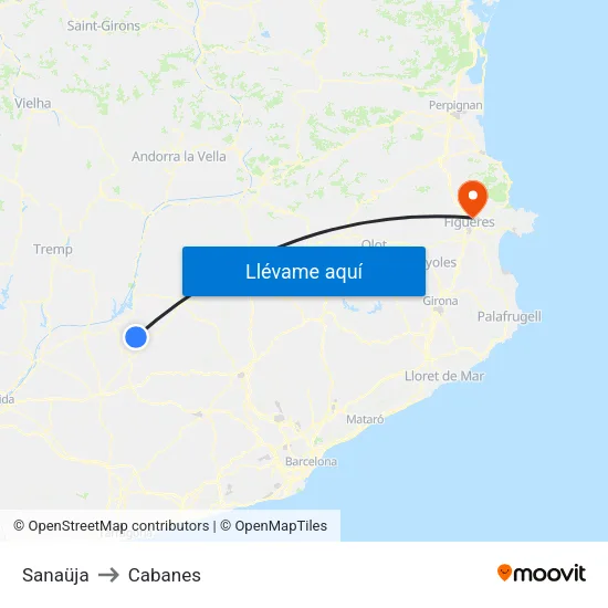 Sanaüja to Cabanes map