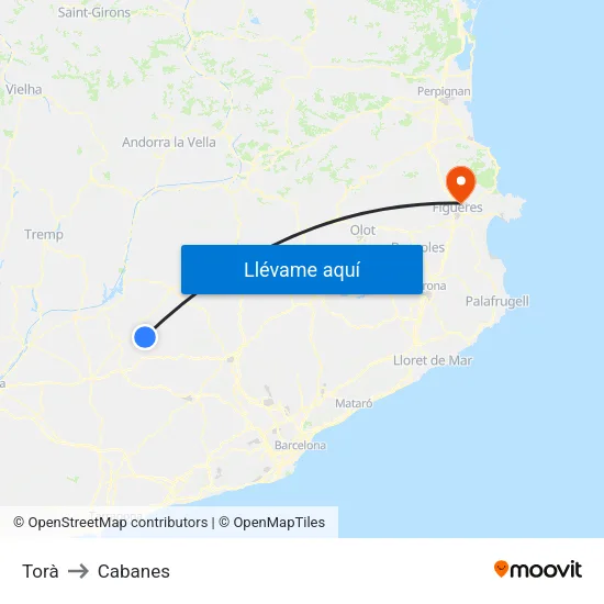 Torà to Cabanes map