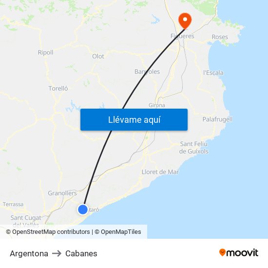 Argentona to Cabanes map