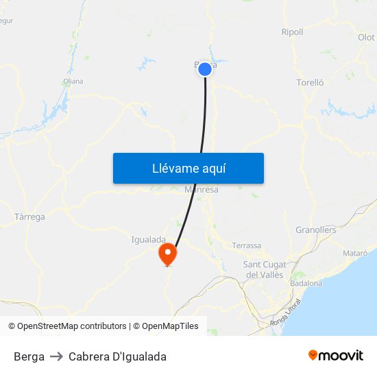Berga to Cabrera D'Igualada map