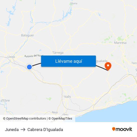 Juneda to Cabrera D'Igualada map