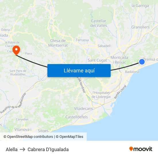 Alella to Cabrera D'Igualada map