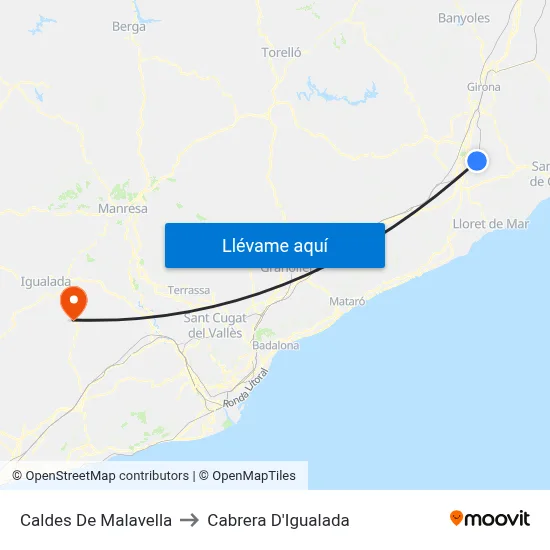 Caldes De Malavella to Cabrera D'Igualada map