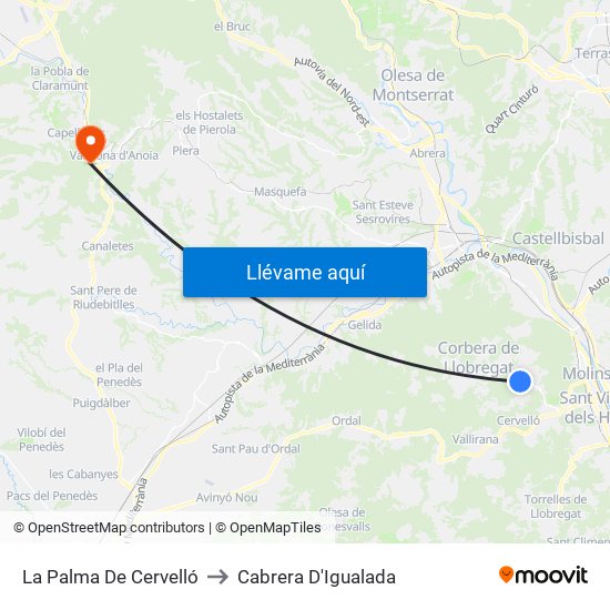 La Palma De Cervelló to Cabrera D'Igualada map