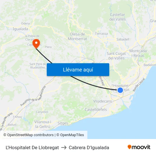 L’Hospitalet De Llobregat to Cabrera D'Igualada map