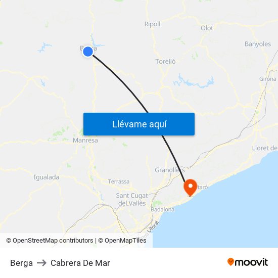 Berga to Cabrera De Mar map