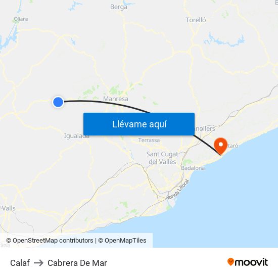 Calaf to Cabrera De Mar map