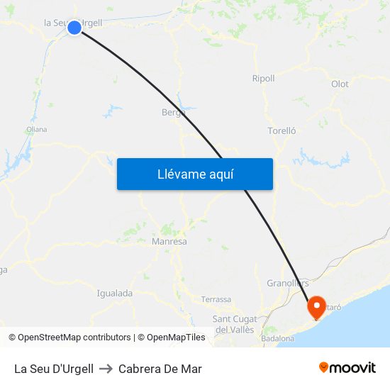 La Seu D'Urgell to Cabrera De Mar map