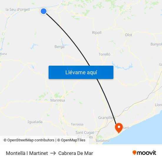 Montellà I Martinet to Cabrera De Mar map