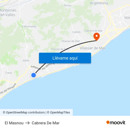 El Masnou to Cabrera De Mar map