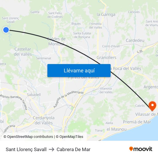 Sant Llorenç Savall to Cabrera De Mar map