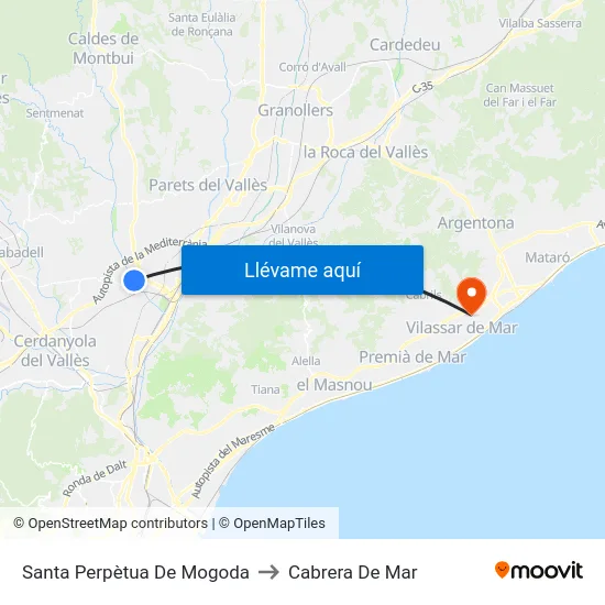 Santa Perpètua De Mogoda to Cabrera De Mar map