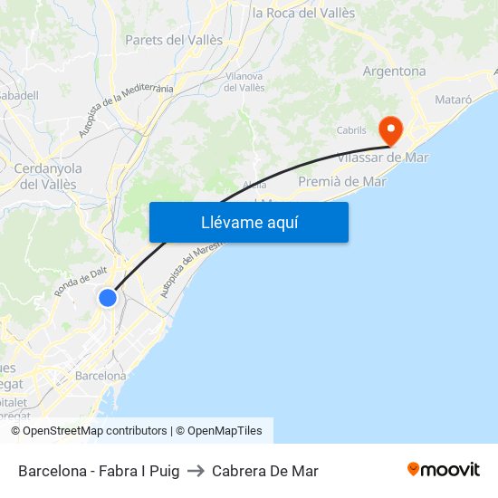 Barcelona - Fabra I Puig to Cabrera De Mar map
