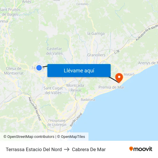 Terrassa Estacio Del Nord to Cabrera De Mar map
