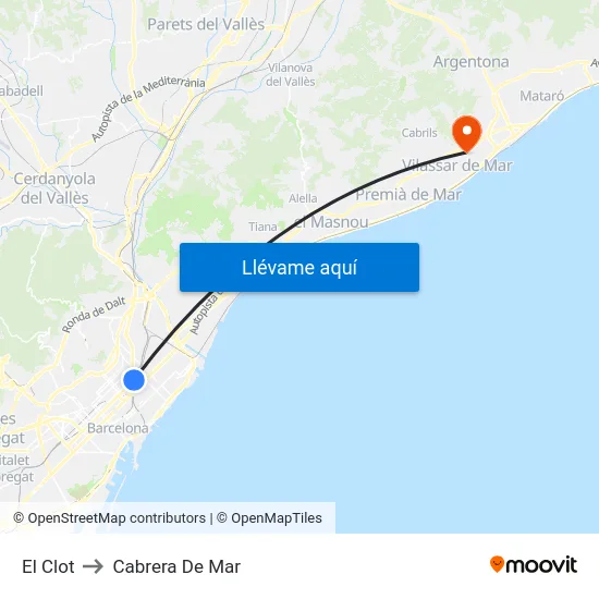 El Clot to Cabrera De Mar map