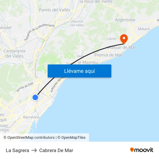 La Sagrera to Cabrera De Mar map