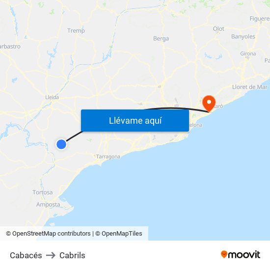 Cabacés to Cabrils map