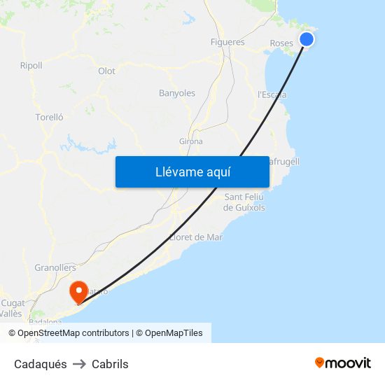 Cadaqués to Cabrils map