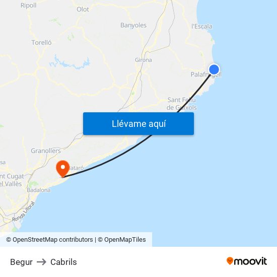 Begur to Cabrils map