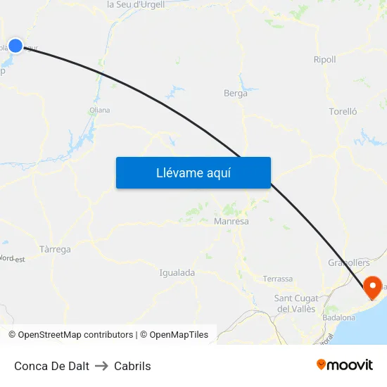 Conca De Dalt to Cabrils map