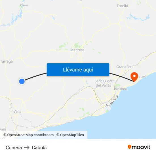 Conesa to Cabrils map