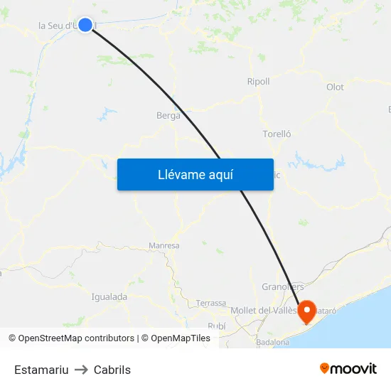 Estamariu to Cabrils map