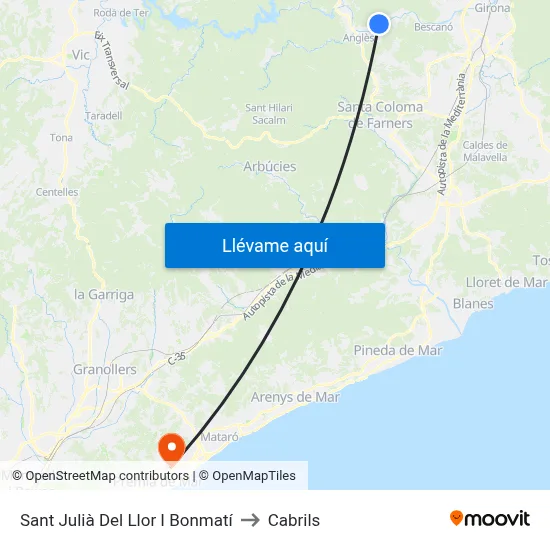 Sant Julià Del Llor I Bonmatí to Cabrils map