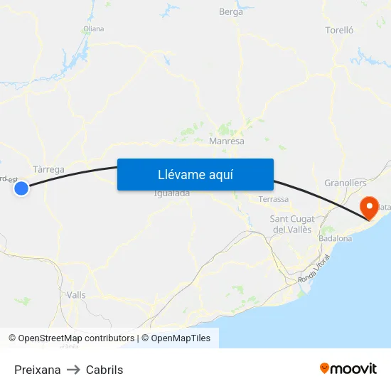 Preixana to Cabrils map
