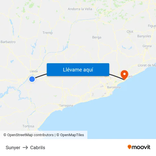 Sunyer to Cabrils map