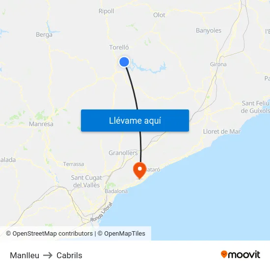 Manlleu to Cabrils map