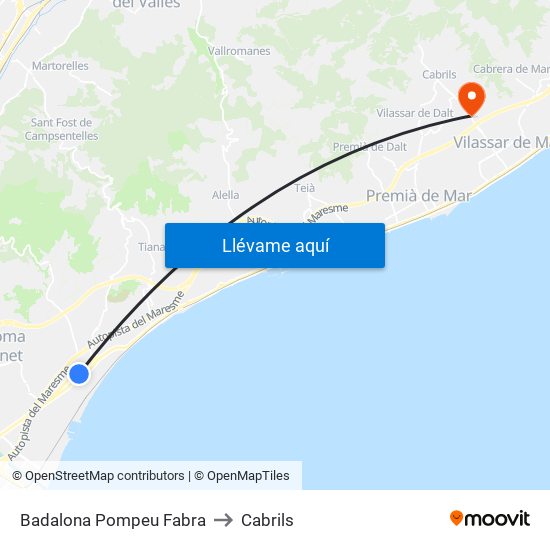 Badalona Pompeu Fabra to Cabrils map