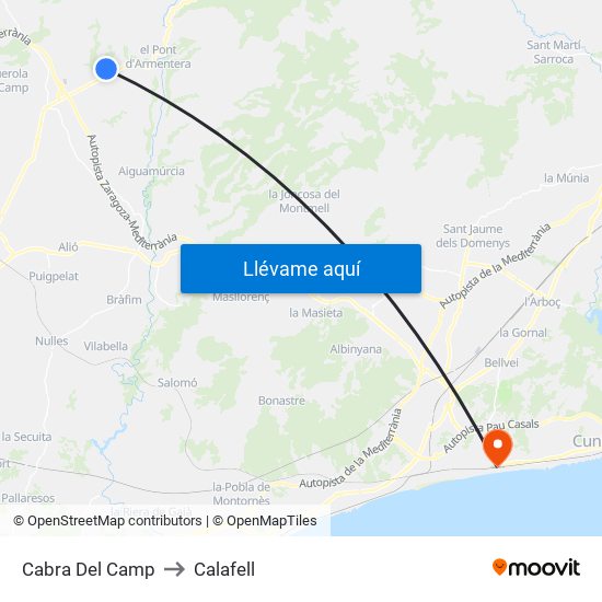 Cabra Del Camp to Calafell map