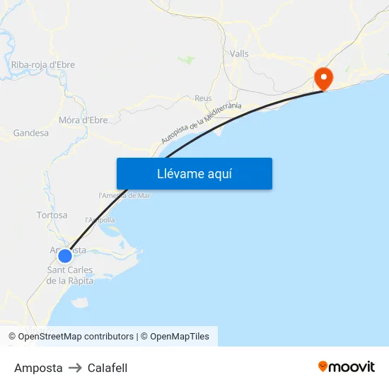 Amposta to Calafell map