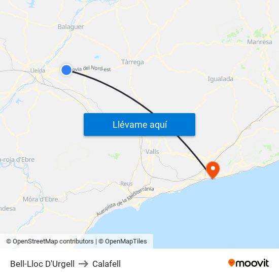 Bell-Lloc D'Urgell to Calafell map