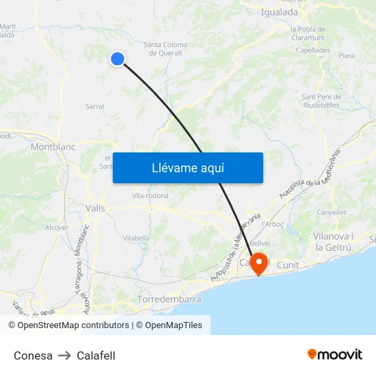 Conesa to Calafell map