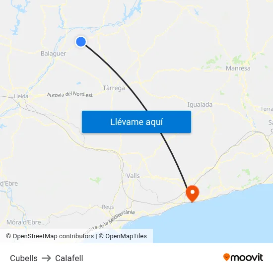 Cubells to Calafell map