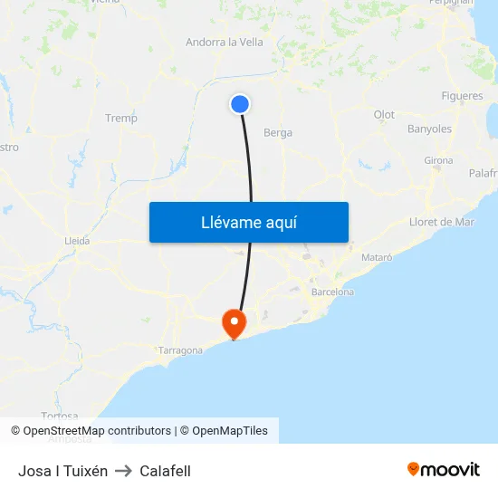 Josa I Tuixén to Calafell map