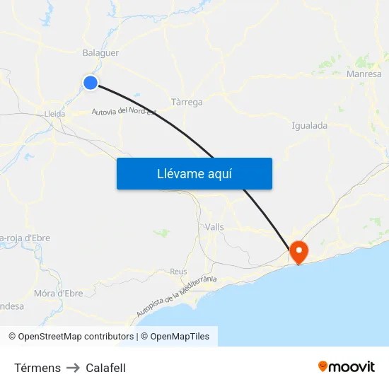 Térmens to Calafell map