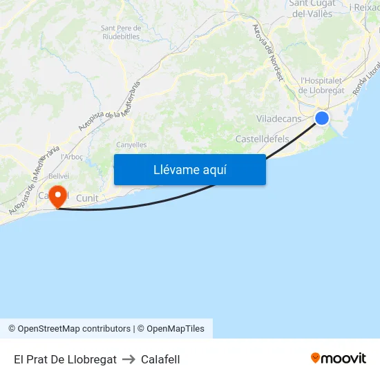 El Prat De Llobregat to Calafell map