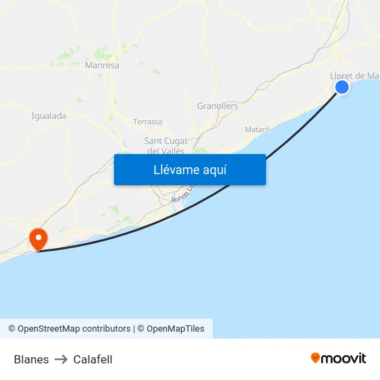 Blanes to Calafell map