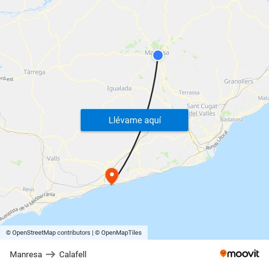 Manresa to Calafell map