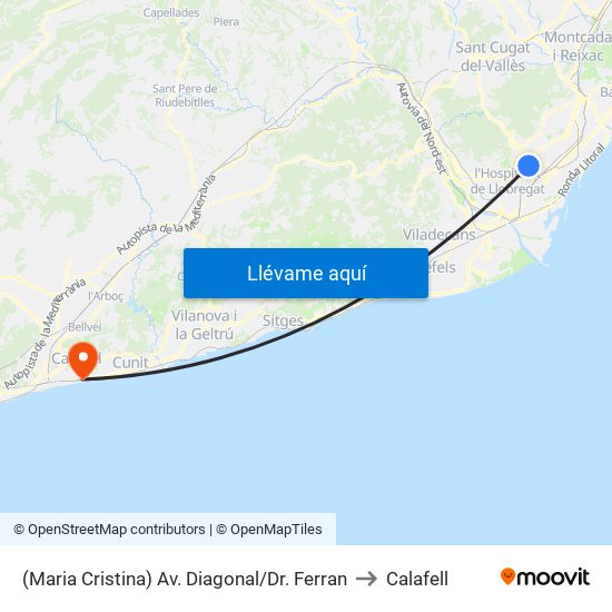 (Maria Cristina) Av. Diagonal/Dr. Ferran to Calafell map