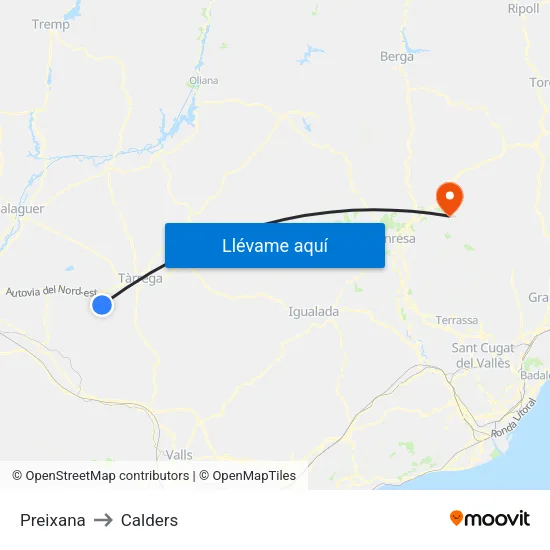 Preixana to Calders map