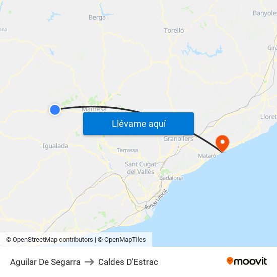 Aguilar De Segarra to Caldes D'Estrac map